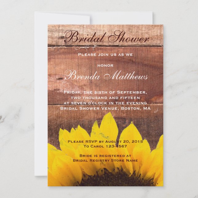 Rustic Sunflower Bridal Shower Invitation (Front)
