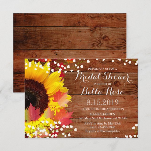 Rustic Sunflower Bridal Shower Invitation (Front/Back)
