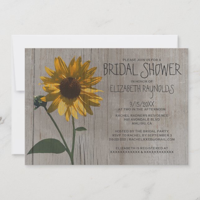 Rustic Sunflower Bridal Shower Invitations (Front)