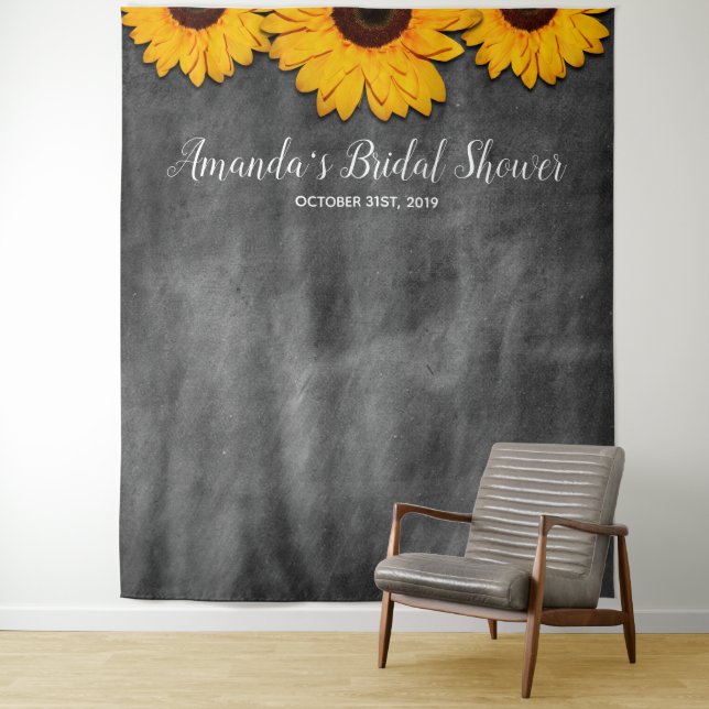 Rustic Sunflower Bridal Shower Photo Backdrop Tapestry (In Situ)