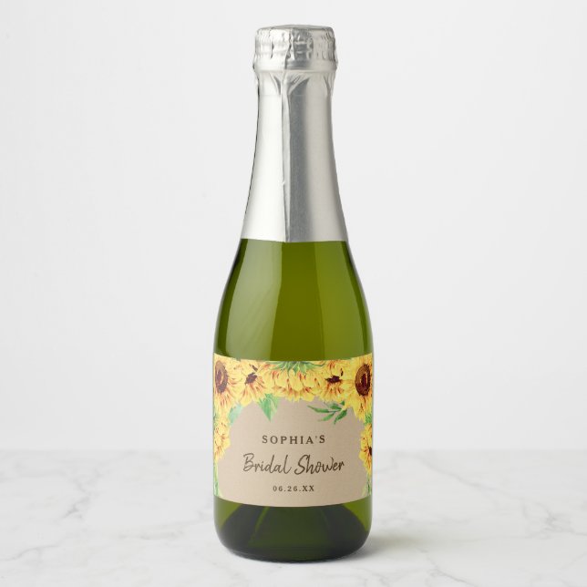 Rustic Sunflower Bridal Shower Sparkling Wine Labe Label (Front)