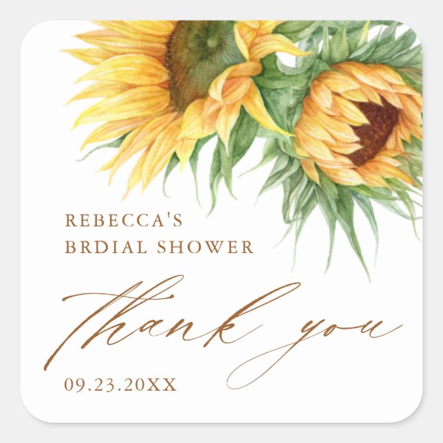 Rustic Sunflower Bridal Shower Thank You Favour  Square Sticker (Front)