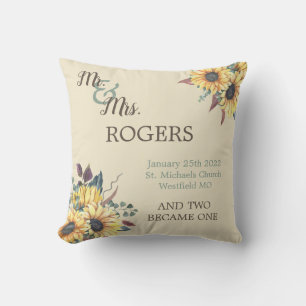 Rustic Sunflower Bride and Groom Throw Pillow