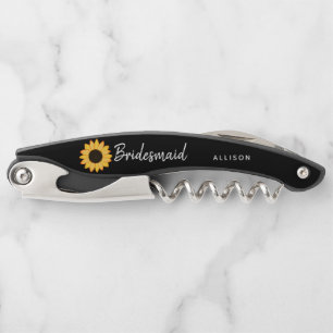 Rustic Sunflower Bridesmaid Personalized  Corkscrew