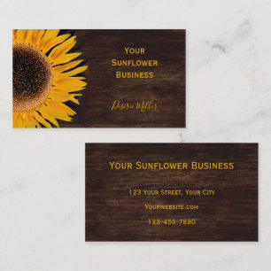 Rustic Sunflower Brown Country Wood Business Card