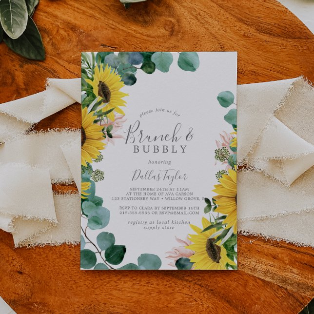 Rustic Sunflower Brunch and Bubbly Bridal Shower Invitation (Creator Uploaded)