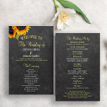 Rustic sunflower BUDGET wedding program<br><div class="desc">Elegant country rustic wedding ceremony and party budget affordable program template featuring two beautiful yellow orange sunflowers and a faux gold and white chic calligraphy script on a dark grey charcoal chalkboard background.             Personalize it with your details!            Suitable for garden rustic country summer or autumn fall backyard outdoor weddings.</div>