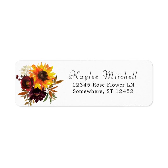 Rustic Sunflower Burgundy 2 Floral Return Address  (Front)