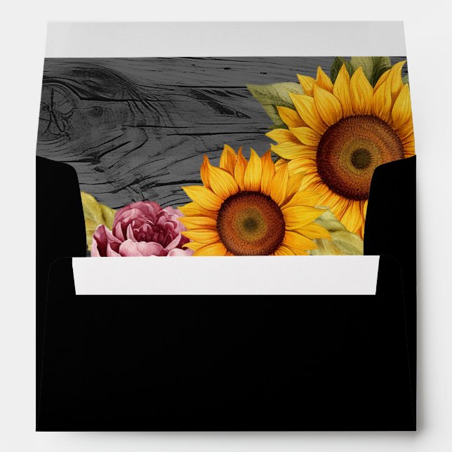 Rustic Sunflower Burgundy Floral Wedding Envelope (Back (Bottom))