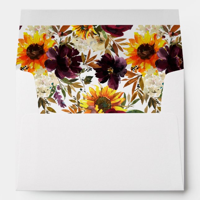 Rustic Sunflower & Burgundy, Purple Floral Envelope (Back (Bottom))