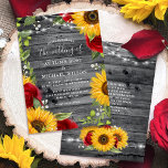 Rustic Sunflower Burgundy Red Rose Wood Wedding Invitation<br><div class="desc">Unique and lovely rustic country sunflower wedding invitations that you can personalize for your Big Day! This unique design found only on Zazzle includes sunflowers, burgundy red roses, white baby's breath and floral greenery hand painted by Raphaela Wilson in watercolor and other mixed media. In the background is a vintage,...</div>