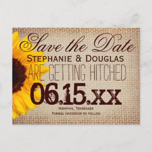 Rustic Sunflower Burlap Enregistrer la date Cartes