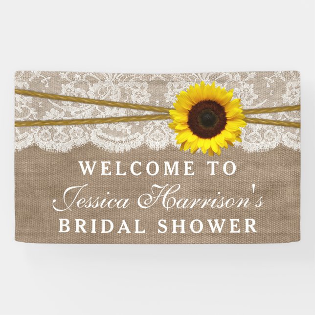 Rustic Sunflower, Burlap & Lace Bridal Shower Banner (Horizontal)