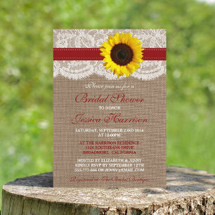 Rustic Sunflower, Burlap & Lace Bridal Shower Invitation
