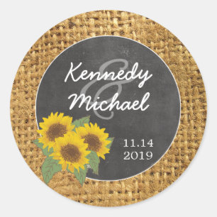 Rustic Sunflower Burlap wedding envelope seals