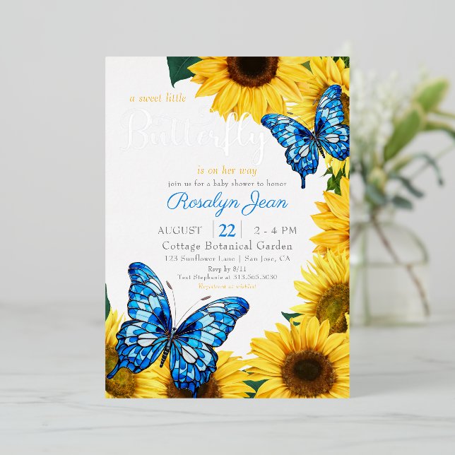 Rustic Sunflower Butterfly Cobalt Blue Yellow (Standing Front)
