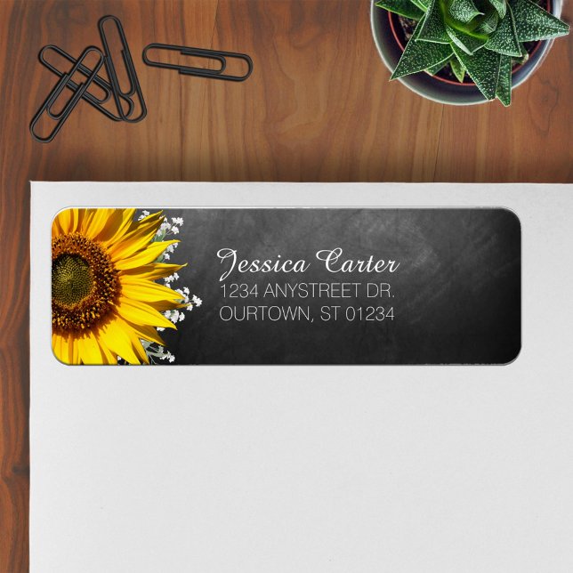 Rustic Sunflower Chalkboard Address Label (Creator Uploaded)