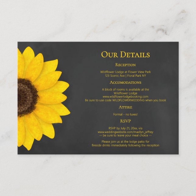 rustic sunflower chalkboard country wedding enclosure card (Front)