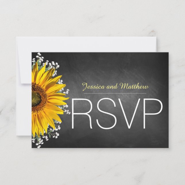 Rustic Sunflower Chalkboard RSVP Card (Front)