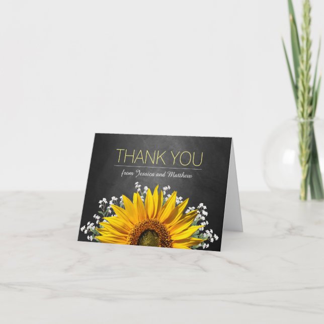 Rustic Sunflower Chalkboard Thank You Card (Front)