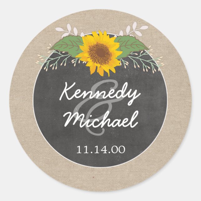Rustic Sunflower Chalkboard Wedding envelope seal (Front)