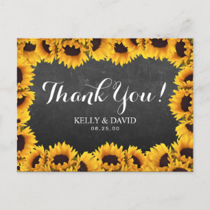 Rustic Sunflower Chalkboard Wedding Thank You Postcard