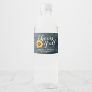 Rustic Sunflower “Cheers Y’all” Water Bottle Label