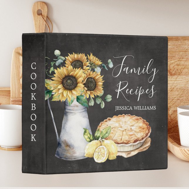 Rustic Sunflower Country Black Family Recipe Binder (In situ)