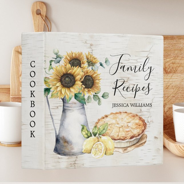 Rustic Sunflower Country Farmhouse Family Recipe Binder (In situ)