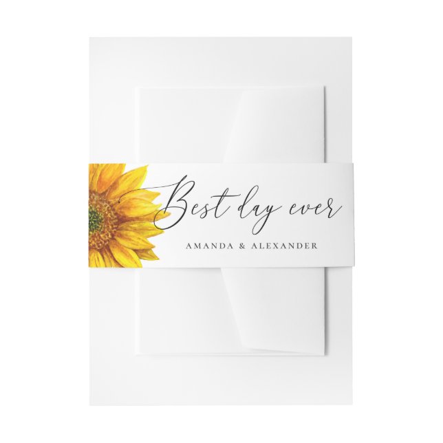 Rustic sunflower. Country floral script wedding Invitation Belly Band (Front Example)