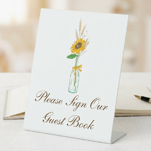Rustic Sunflower Country Floral Wedding Guestbook  Pedestal Sign