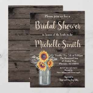 Rustic Sunflower Country Floral Wood Bridal Shower Invitation
