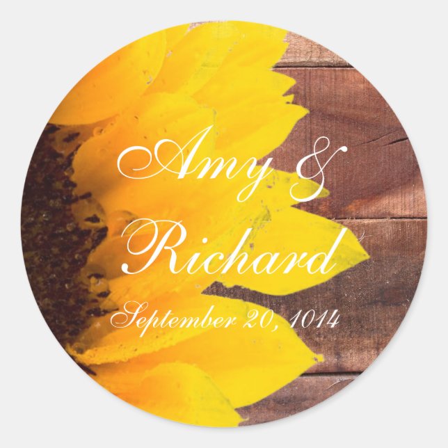 Rustic Sunflower Country Wedding Classic Round Sticker (Front)