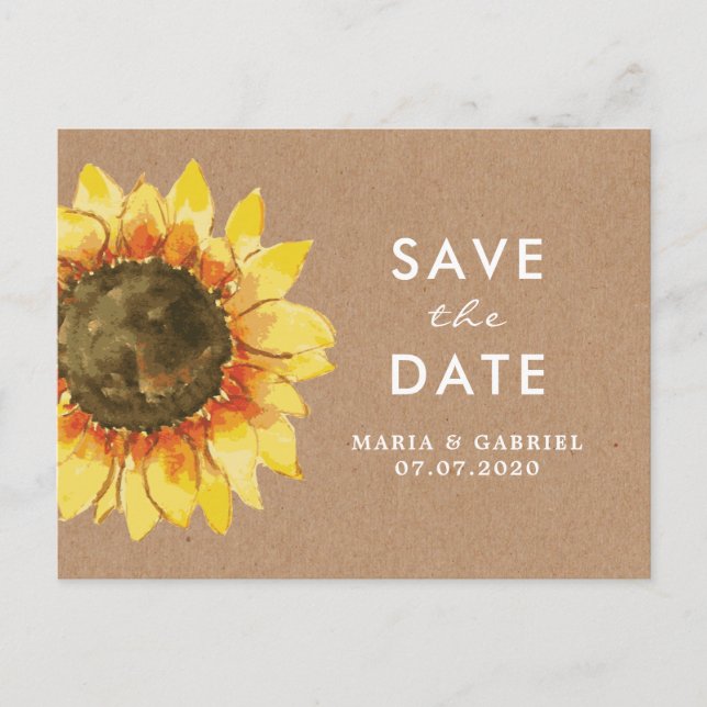 Rustic sunflower. Country wedding  Save the Date Invitation Postcard (Front)