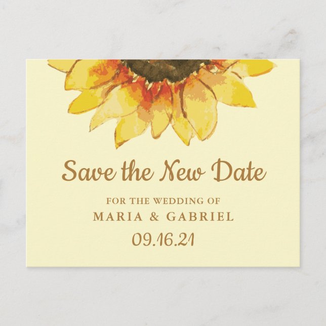 Rustic sunflower Country Wedding Save the New Date Invitation Postcard (Front)