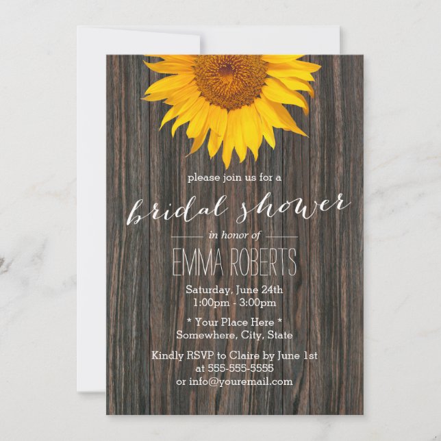 Rustic Sunflower Country Wood Bridal Shower Invitation (Front)