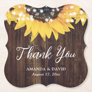 Rustic Sunflower Country Wood Wedding Favour Paper Coaster