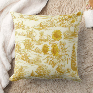 Rustic Sunflower Countryside Toile in Warm Tones Throw Pillow