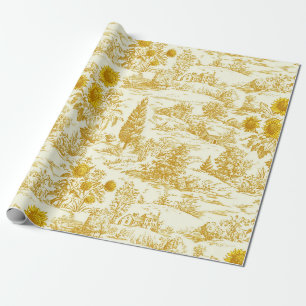 Rustic Sunflower Countryside Toile in Warm Tones Wrapping Paper