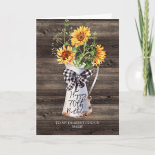 Rustic Sunflower Cousin 70th Birthday Card