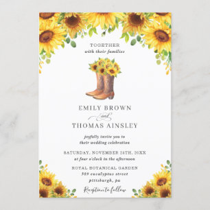 Rustic Sunflower Cowboy Boots Country Wedding Invitation