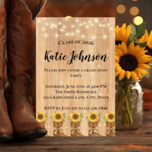 Rustic Sunflower Cowboy Boots Graduation Party Invitation