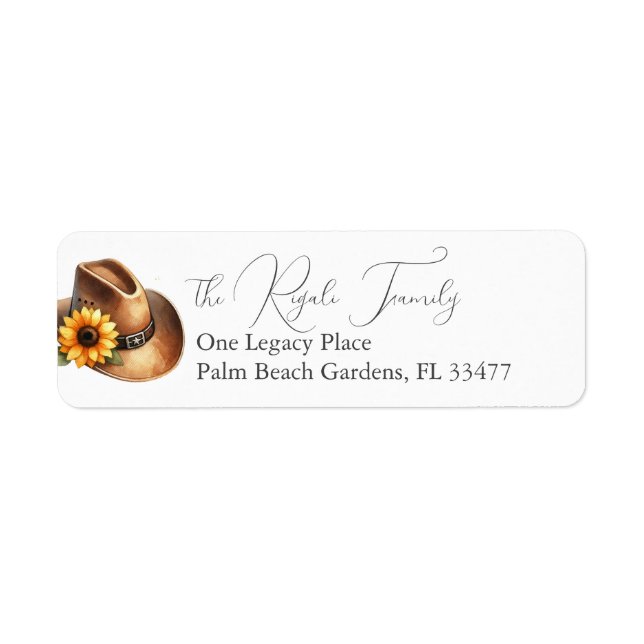 Rustic Sunflower Cowboy Hat Return Address (Front)