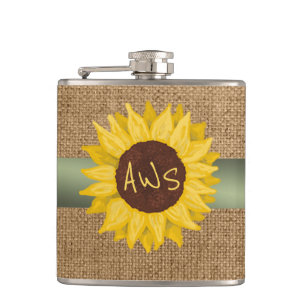 Rustic Sunflower Custom Monogram Hip Flask
