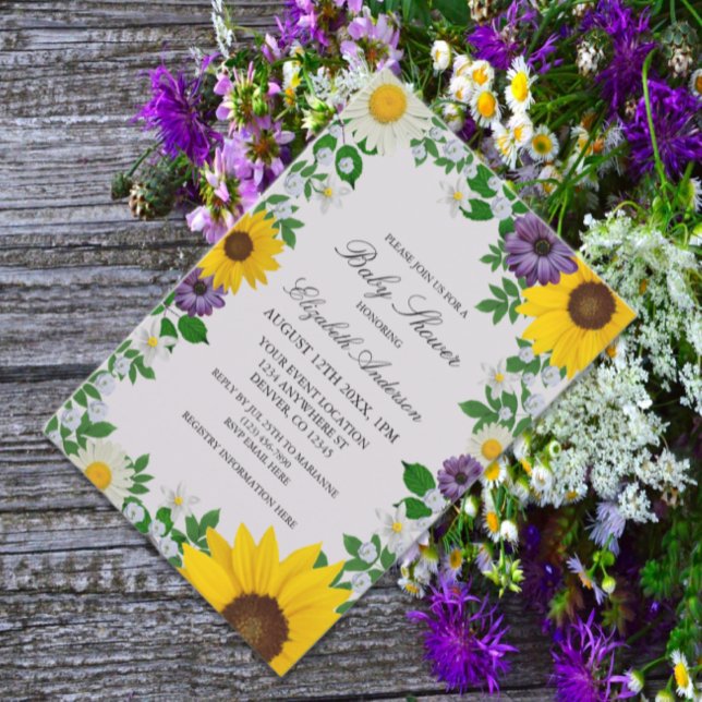 Rustic Sunflower Daisy Floral Baby Shower Invitation (Creator Uploaded)