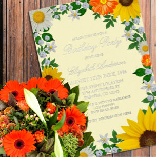 Rustic Sunflower Daisy Floral Birthday