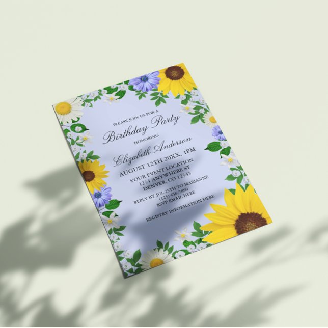 Rustic Sunflower Daisy Floral Birthday Invitation (Creator Uploaded)