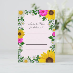 Rustic Sunflower Daisy Floral Bridal Shower Advice Card
