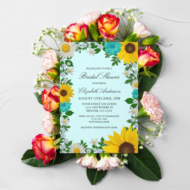 Rustic Sunflower Daisy Floral Bridal Shower Invitation (Creator Uploaded)