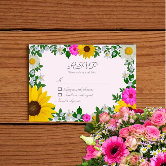 Rustic Sunflower Daisy Floral Bridal Shower RSVP Card (Creator Uploaded)
